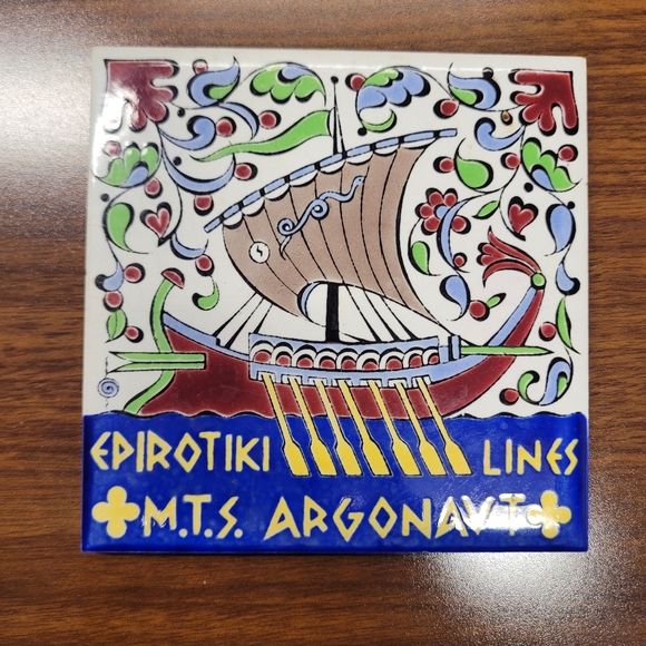 Epirotiki Cruise Line Greece MTS Apollo Hand Painted Tile Icaros Rhodes - Picture 1 of 2